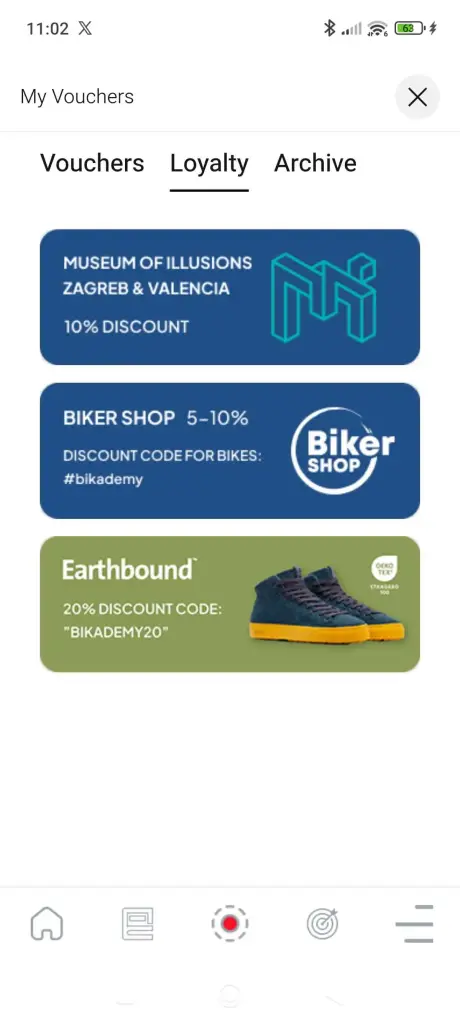 Bikademy app wallet with loyalty discounts from partners