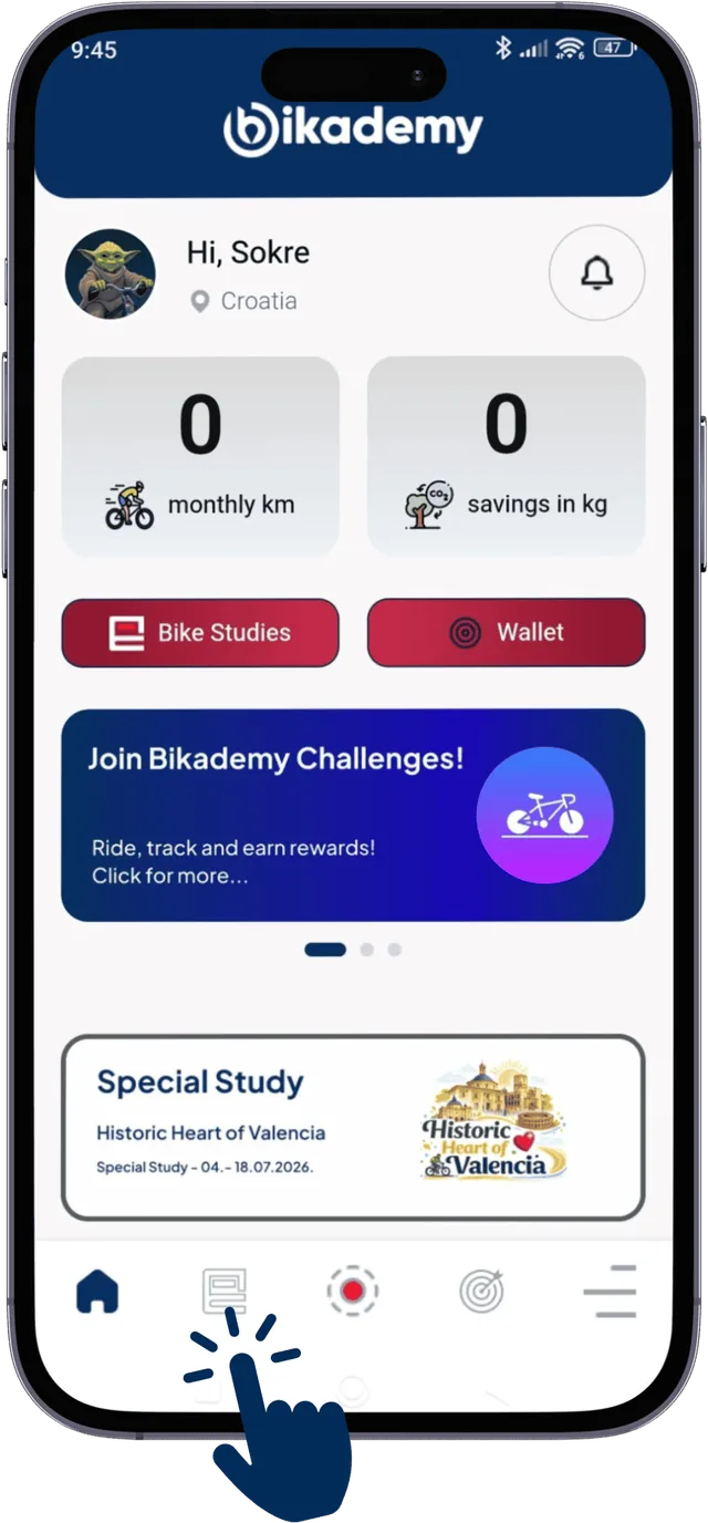 Bikademy app home screen